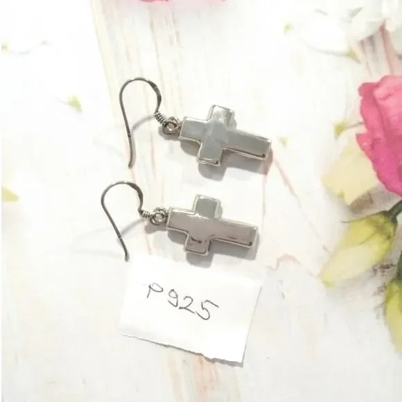 P 925 Sterling Silver Cross Dangle Drop Earrings Hook Signed Jewelry Lot - Picture 4 of 8